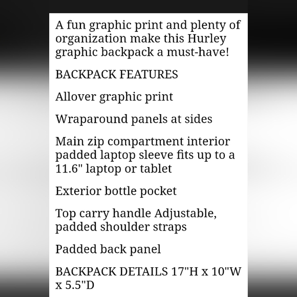 HURLEY  X BACKPACK    NWOT - Picture 12 of 16